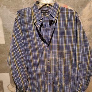 Lands End Mens Plaid 16 - 34 Button Up Long Sleeve Shirt